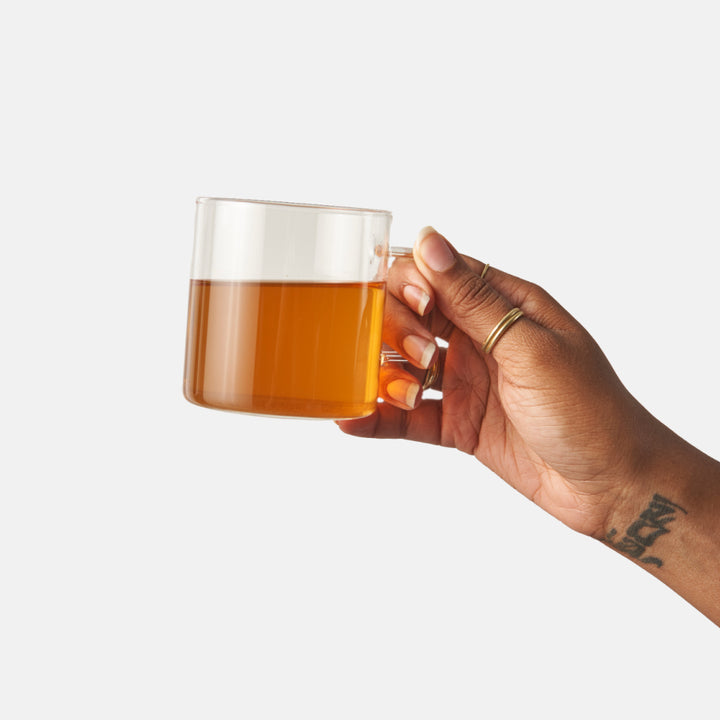 A brewed cup of Royal Treatmint herbal tea