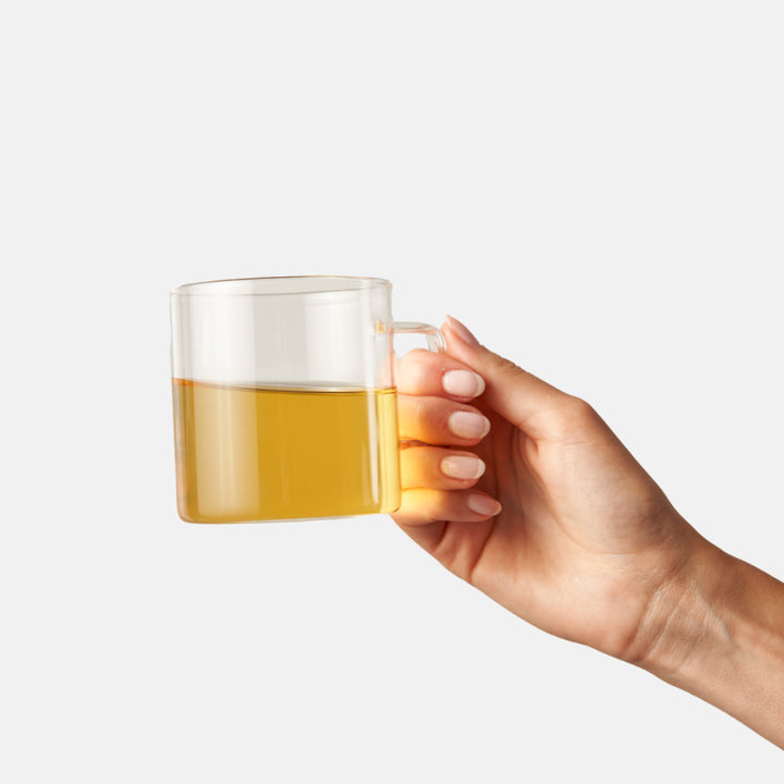 A brewed cup of Big Heart Chamomile Mint tea