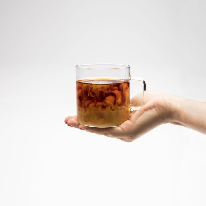 A brewed cup of Big Heart Fake Coffee